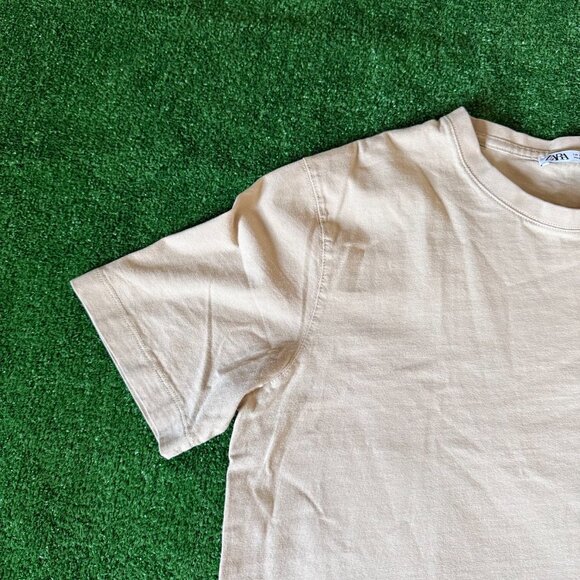 Zara Classic Fit Solid Beige Short Sleeve Crewneck Essential Tee T-Shirt Size S - Picture 5 of 13